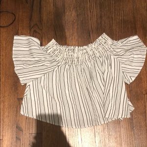 Off the shoulder white and grey top